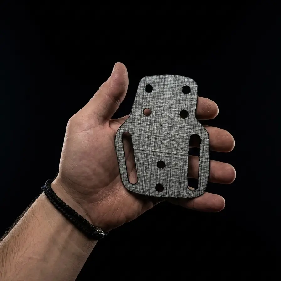 Hand holding a precision-cut Tegris hang plate